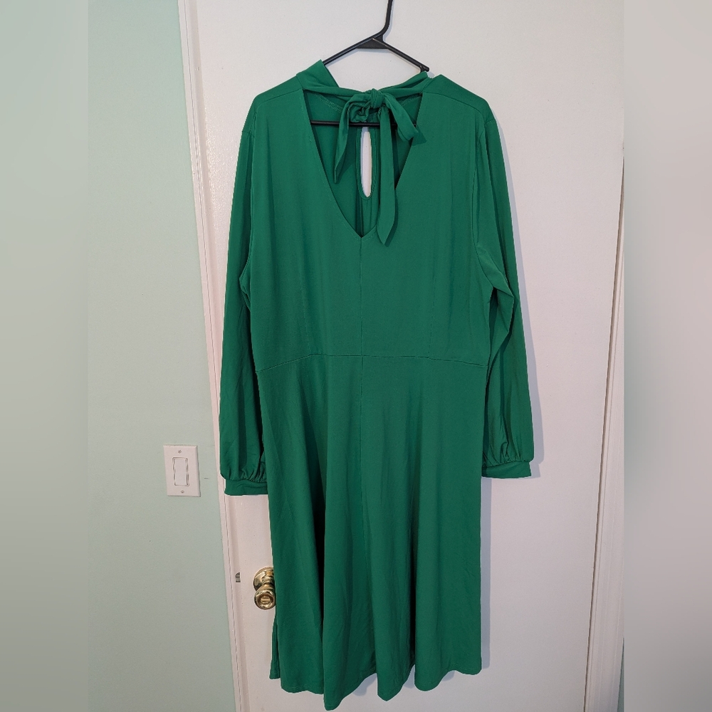 Eloquii Emerald Long Sleeve Dress with Back Tie